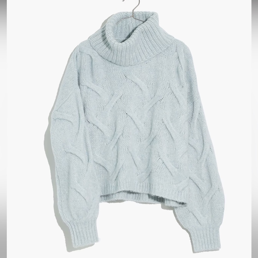 Madewell NWOT Somervell Modern Cable Turtleneck Sweater in Heather Iceberg Blue - Picture 2 of 8